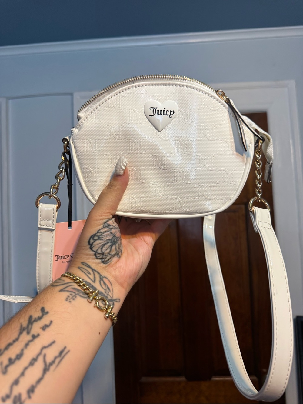 Juicy Couture White Heart-Accent Crossbody Bag